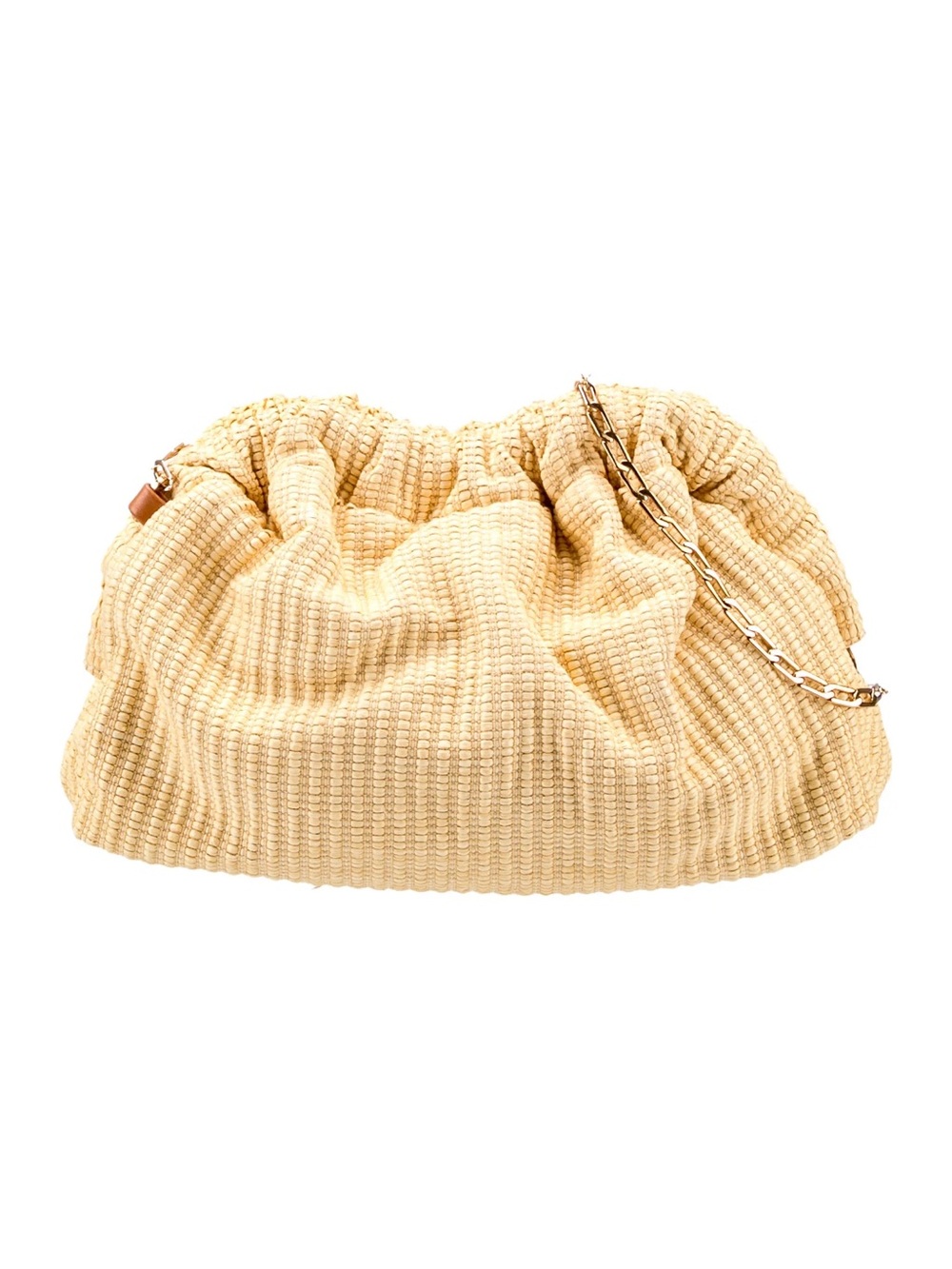Mansur Gabriel Mini Cloud Clutch with Chain Yellow Raffia